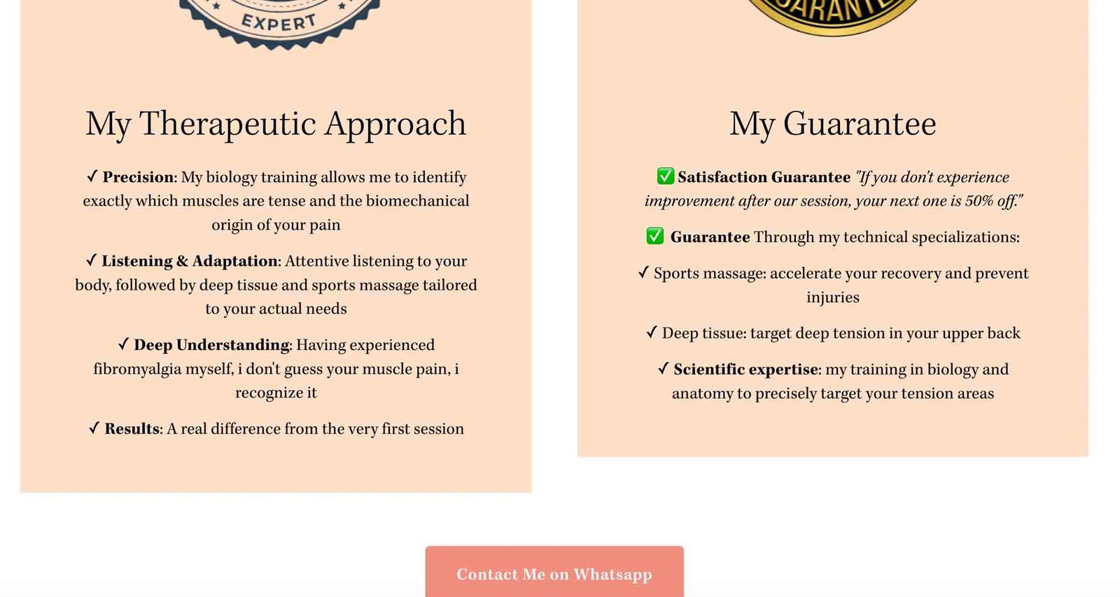 Section pourquoi me choisir Landing Page campagne publicitaire massage Nice