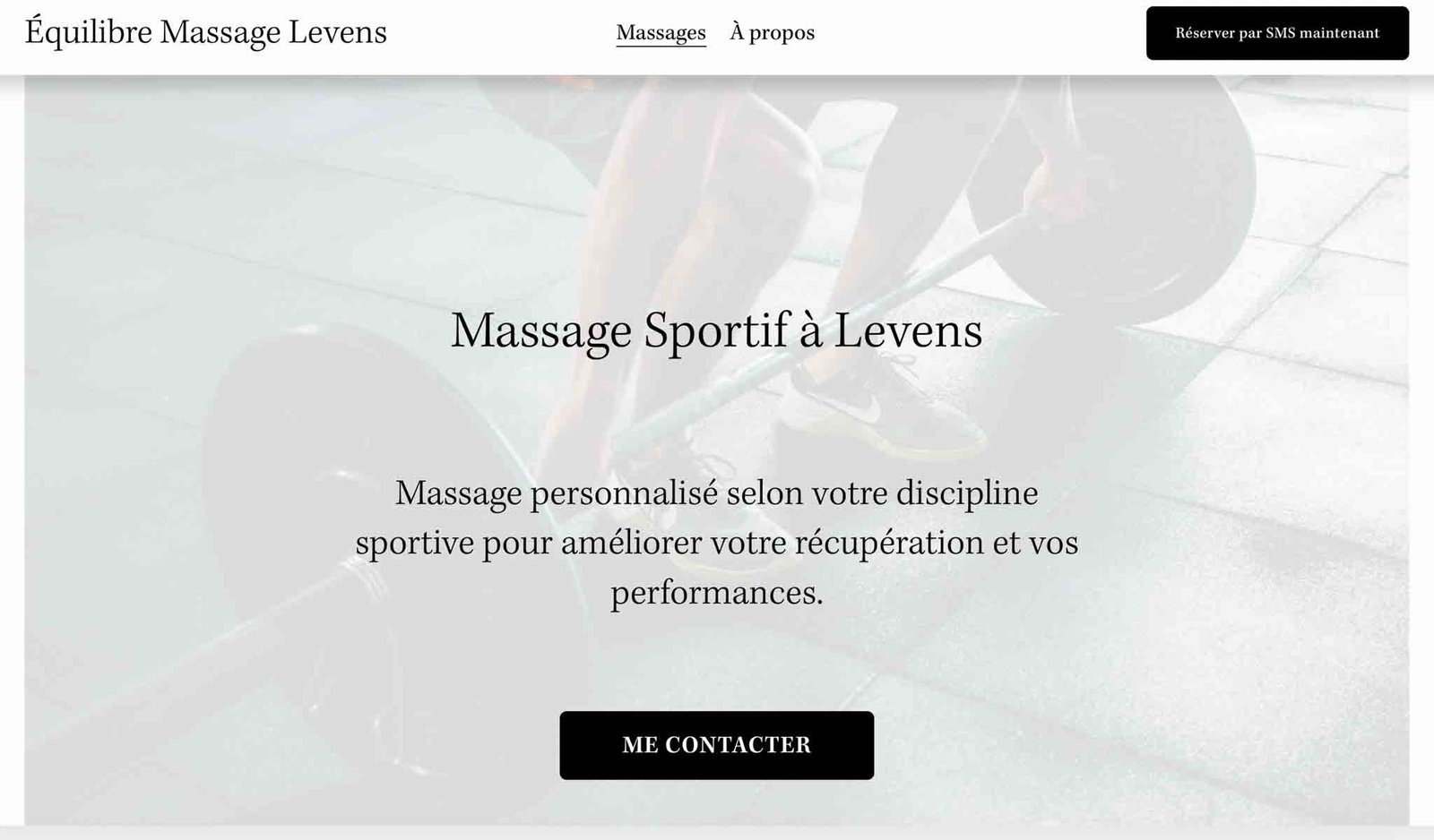 Section héros du site Internet de massage pour Stéphane à Levins