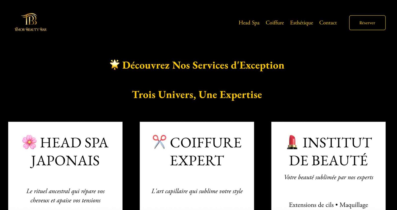 Section Service du site Internet pour un institut de beauté